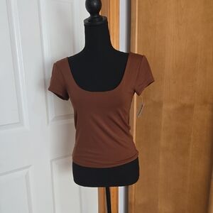 Old Navy Women's Brown Scoop Neck Short Sleeve Top